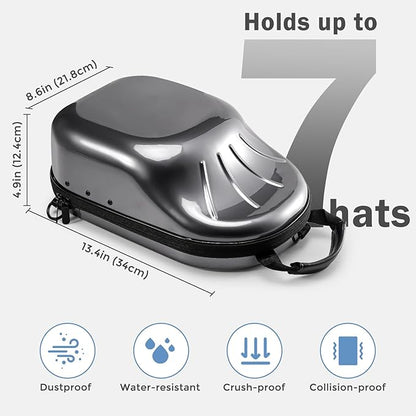 ProCase Hard Hat Travel Case for Baseball Caps, No-Crush Case Holds Up to 6-7 Hats, Adjustable Interior with Shoulder Strap for Travel, Hat Organizer Ball Caps Holder -Grey