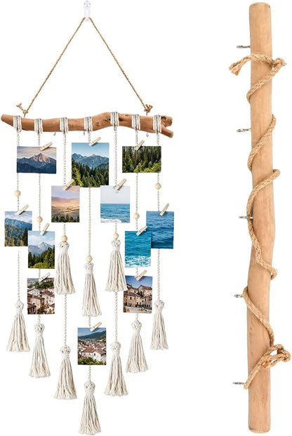 15Inch Driftwood Wall Hanging Jewelry Organizer - 2pcs Rustic Wood Tree-Shaped Wall Decor with 4/5 Hooks for Rustic, Boho & Farmhouse Home