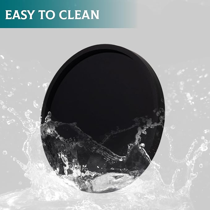 Silicone Bathroom Tray Round Vanity Tray Decorative Soap Holder Kitchen Countertop Organizer Coffee Table Decor for Candle, Perfume, Plant, 12 Inch, Black