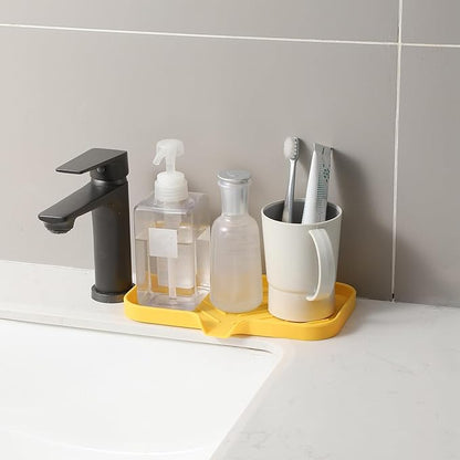 MicoYang Silicone Bathroom Soap Dishes with Drain Spout-Bathroom and Kitchen Sink Organizer,Sponge Holder,Dish Soap Tray,Perfect for Dispenser,Scrubber,Bottle,Cup on Sink or Counter-Yellow 9.6"×5.3"
