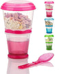 Cereal On the Go Cups Travel-To-Go-Food-Containers Storage with Spoon Breakfast Drink-Cups-Portable (Pink)