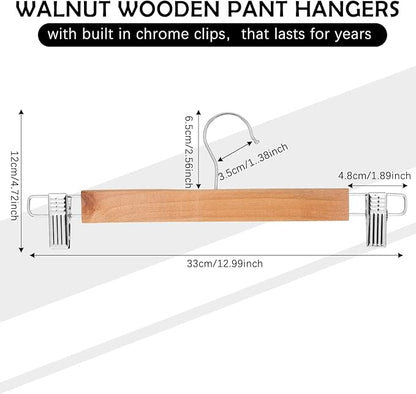 Weysat 40 Pcs Wooden Pants Hangers Bottom Bulk with 2 Adjustable Clips Anti Rust Hook 360 Swivel Hook Bottom Jeans Hangers for Women Men Jeans Trousers Shorts Skirt
