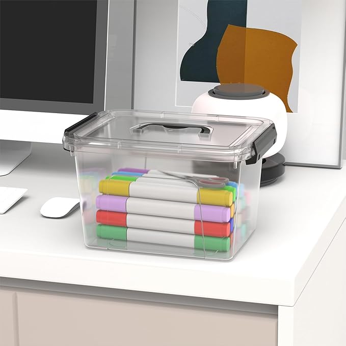 Stackable Clear Storage Bins with Latching Lids, 6-Quart (5-Pack) - Durable Plastic Organizing Containers with Handles for Home, Office, Closet & Pantry Organization