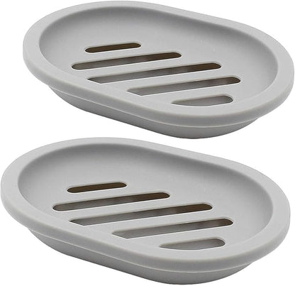 Topsky 2-Pack Soap Dish with Drain, Soap Holder & Saver, Easy Cleaning, Dry, Stop Mushy Soap (Gray)