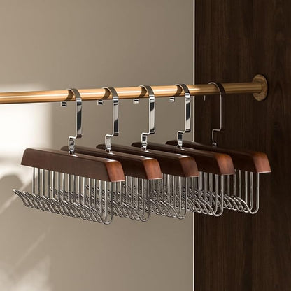 4 Pack Tie Rack Hanger with 8 Metal Hooks, Space Saving Necktie Organizer for Men – Large Capacity Tie and Belt Wooden Hanger for Closet (Brown)