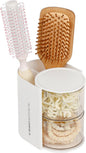 FABROK 2-Layer Clear Hair Accessories Organizer with Hair Brushes Holder, Rotatable Small Jewelry Box for Necklaces、Earring, Desktop Organizer Case for Makeup Brushes, Hair Accessories, Cotton Swab