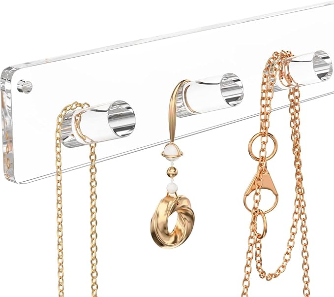 NIUBEE Wall Mounted Necklace Hanger, 4 Pack Acrylic Jewelry Stand Organizer, Bracelets Rings Bangles Display Rack,Best Gift for Girl Women