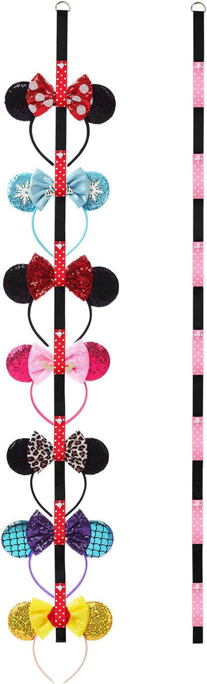 Nuolich 2Pcs Mouse Ears Headband Holder Polka Dot Hanging Wall Display Decor Vertical Headpiece Organizer Hair Bow Accessories Hanger Holder Black