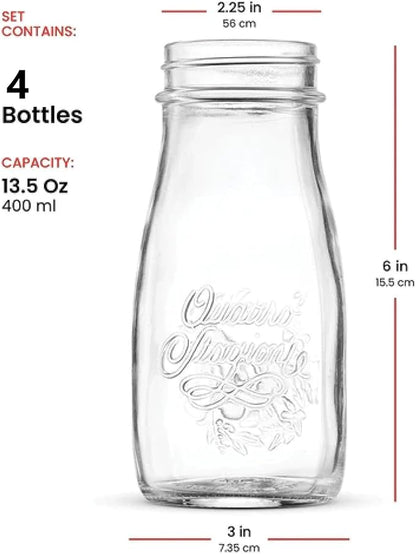 Bormioli Rocco Quattro Stagioni Bottles – 6.75 Oz. Glass Jars with Twist Top Lids, Embossed Beehive Design – For Canning, Drinks, Gifts, Food Storage & Table Décor – Made in Italy (Set of 4)