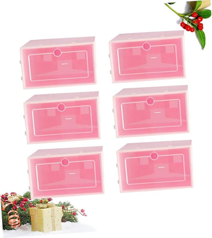 Ciieeo 6PCS Transparent Stackable Shoes Storage Boxes S Pink Thicken Plastic Containers for Closet Organizers with Front Door for Easy Shoe Display and Space Saving
