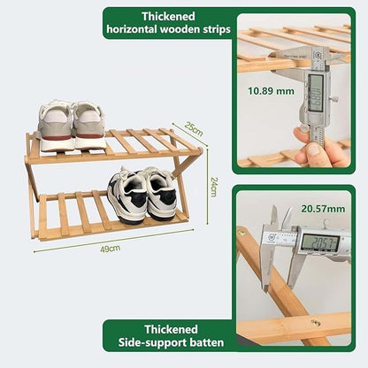 2 Tier Bamboo Shoe Rack,Portable Folding Shoe Storage Rack,Without Installation Small Shoe Rack Perfect for Corridors, Bedrooms and Small Spaces (2 Tier)