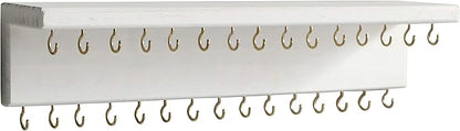 SANY DAYO HOME Jewelry Organizer with 30 Hooks and Cosmetics Shelf, 15 x 3 x 4 inches Wall Mounted Rustic Pine Wood Holder for Necklaces and Bracelets, Suitable for Kids and Adults (Retro White)