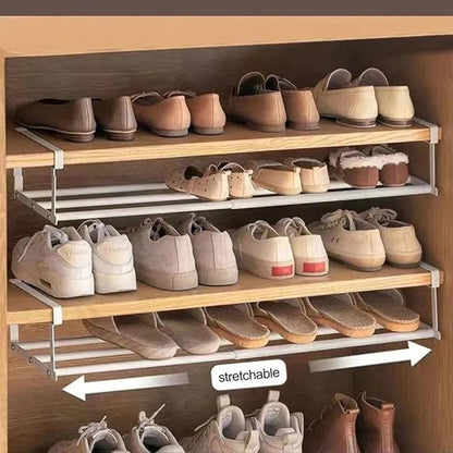 Expandable Shoe Rack Organizer Adjustable Shoe Storage Rack Retractable Under Hanging Layered Space-Saving Cabinet Shelves(Black)