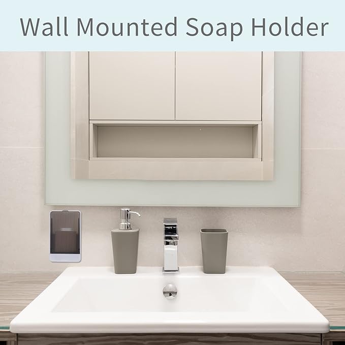 Bar Soap Holder Dish Shower 2 PCS Self Draining Soap Container with Lid, Wall Mounted Soap Box Tray for Bathroom Bathtub Sink, Waterproof White, Adhesive Include (White)