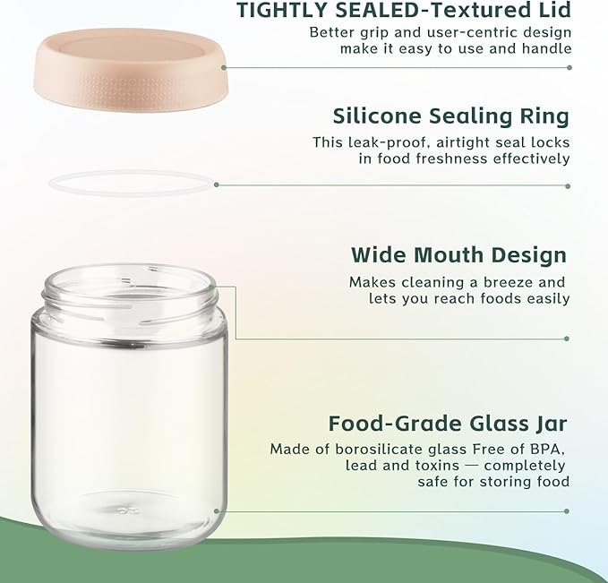 2 Pack Glass Overnight Oats Containers with Lids,Stackable Wide Mouth Mason Glass Jars with Airtight Seal Lids,Food Storage Jars for Meal Prep,Yogurt Parfaits,Meal Prep,Pudding,Spices (16 Oz)