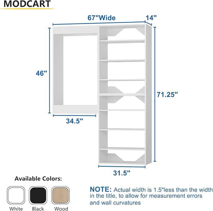 Modular Closet System, 67" Wide Closet Organizer System with Towers and Hanging, Wood Closet Tower Storage for Walk In Closets, Wall Mounted Wardrobe Organizer Kit System, Bedroom, White