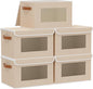 Cloth Storage Boxes, Storage Bins with Lids, 10.2 x 7.8 x 6.7 Inch Closet Organizers for Shelves Bedroom Office Organization, Beige, 5-Pack