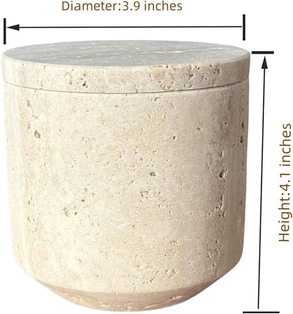 Natural Marble Hole Stone Cosmetic Cotton Swab Sundry Small Tank Storage Box Jar with Lid (Yellow Travertine)