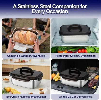 QCQHDU Stainless Steel Food Storage Containers, 3800 ML/ 129 oz / 16 Cup Large Food Storage Meal Prep Containers with Airtight Lids for Roasting Turkey, Chicken, Baking Casserole, Fruits, Party
