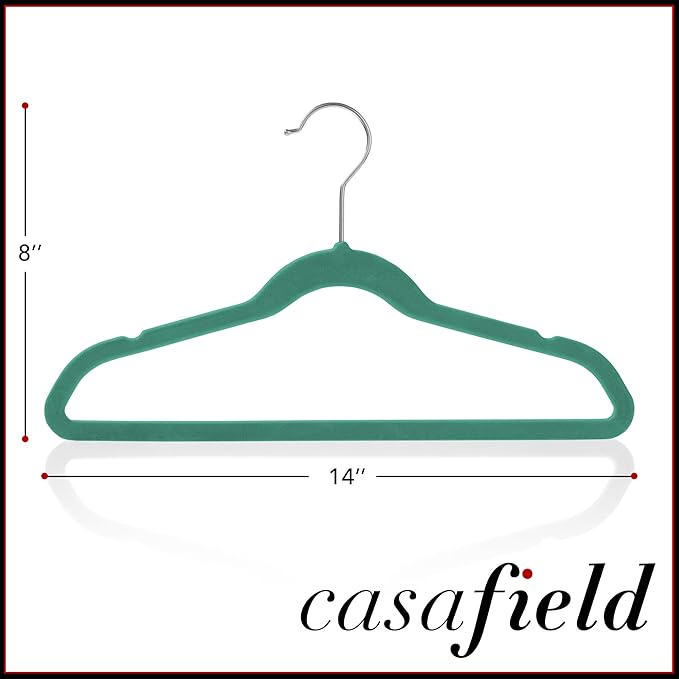 Casafield 50 Velvet Kid's Hangers - 14" Size for Children's Clothes - Teal
