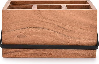 NIRMAN Acacia Silverware Flatware Organizers with Handle for Farmhouse Kitchen Decor, Countertop Organizer and Cookware Storage (9" x 6" x 4.5")