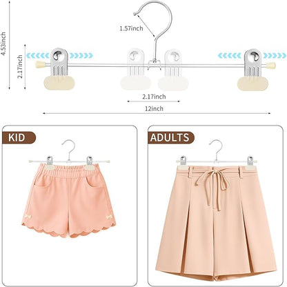 Pants Hangers with Wide Clips 30 Pack Adjustable Skirt Hangers for Women Non-Slip Clothes Hanger for Pants Heavy Duty Space Saving Trousers Hanger for Jeans,Shorts Ivory,12Inch