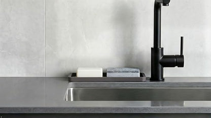 Silicone Sink and Surface Organizer Tray, Sponge Holder, Vanity Tray, Heat Safe, Dishwasher Safe, for Bathroom and Kitchen Organization (Grey, 12"x4")