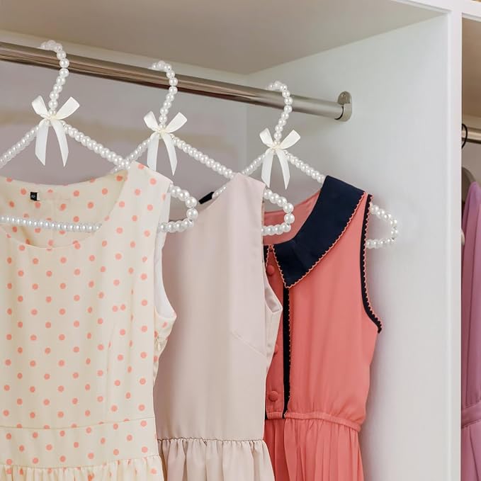 PRETYZOOM Artificial Pearl Bowknot Clothes Hangers 15.7 Inch Plastic Hangers for Home Wardrobe Wedding Bride Dress Display with Strong Load Capacity 2-Pack