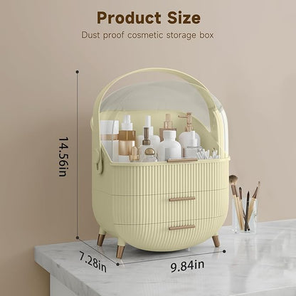 BTGGG Makeup Organizers, Make Up Organizer for Vanity, Countertop Cosmetic Storage with Drawers and Transparent Cover for Bedroom Bathroom, Maize-yellow