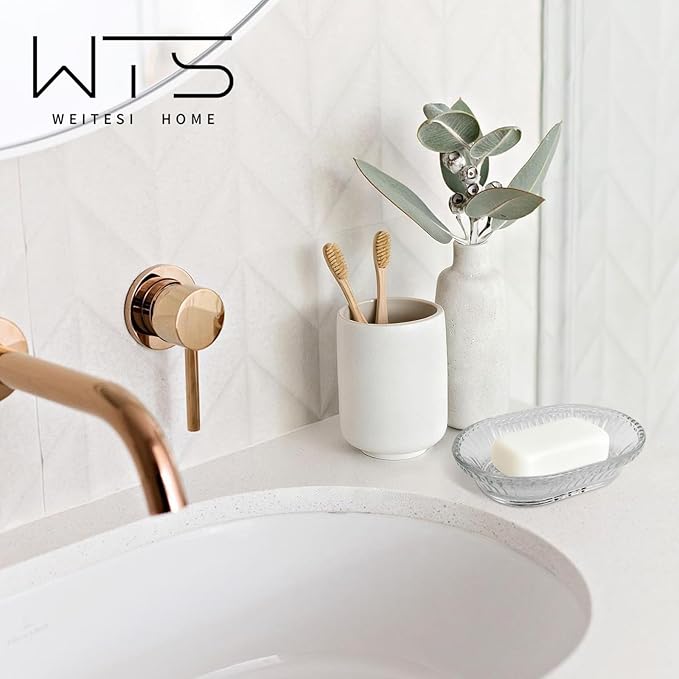 Clear Glass Soap Dish for Cleaner Shower, Oval Bar Soap Holder with Embossed Raised Sides for Bathroom Sink and Kitchen