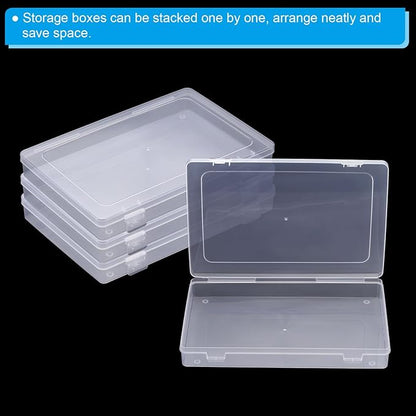 PATIKIL 9x6x1.2inch Clear Storage Box with Hinged Lid, 4Pack Plastic Stackable Rectangle Organizer Container for Beads Jewelry Small Items Art Craft Projects