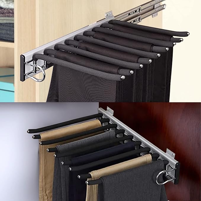 9-Arm Closet Pants Hanger,Pull Out Pants Rack Right/Left Mounted Trousers Rack,Space Saving Pants Rack Jeans Hangers with Non-Slip Pants Hanger Closet Organizer for Jeans,Pants,Ties,Slacks (Right)