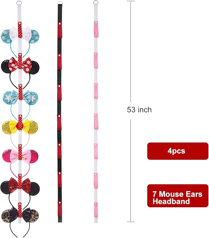 3Pcs Mouse Ears Headband Holder Headpiece Hanger Organizer Hair Accessories Storage Hanging Wall Display Decor
