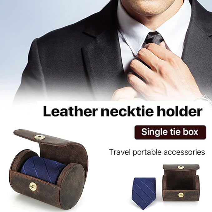 CONTACTS Genuine Leather Tie Travel Holder Small Neckties Organizer Tie Anti Wrinkle Storage Roll