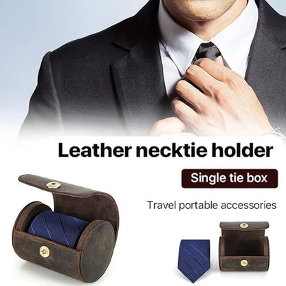 CONTACTS Genuine Leather Tie Travel Holder Small Neckties Organizer Tie Anti Wrinkle Storage Roll