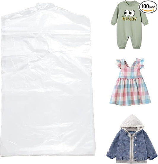 100 Pack Garment Bag,Transparent Clothing Cover, Storage Bag for Short or Children's Clothing (40 * 70)