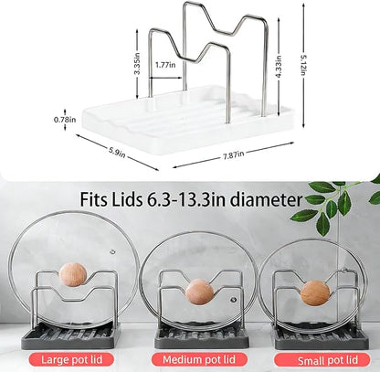 Pot lid Holder And Spoon Rest, 2 Layers Lid And Spoon Rest Pot Lid Organizer With Drip Tray, Multifunction Kitchen Gadget Rack For Cooking (White)