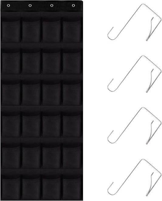 Over the Door Shoe Organizer, 24 Large Breathable Mesh Pockets, Hanging Storage Holder, Hanging Shoe Organizer(Black)