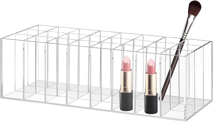 Lipstick Organizer Display, 24 Slot Thick Clear Acrylic Lipstick Holder for Vanity - Makeup Organizer Storage for Lip Gloss, Mascara, Brushes, Perfume