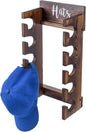 MyGift Wooden Hat Rack Wall Mount, Baseball Cap Organizer Display Holder, Hat Storage Shelf with White Cursive Hats Label,10 Hanging Hooks, Rustic Burnt Solid Wood