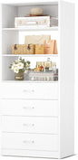 Aheaplus Closet Drawers System, 21.3" Wood Closet Organizer System with 4 Drawers, Modular Walk-in Closet System Storage Unit, Small Closets Wardrobe Rack, Tall Storage Cabinet Unit, White