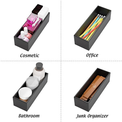 Black Bamboo Drawer Organizer - Silverware&Utensil Holder Organizer for Kitchen Drawers, Multi-Use Drawer Dividers Boxes for Bathroom Counter，Cabinet, Garage, Office Desk, Makeup, Jewelry (9"3"2.5")