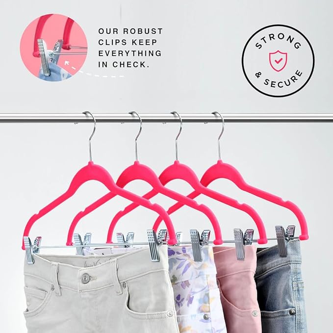 Home-it 10 Pack Clothes Hangers with clips - PINK Velvet Hangers - made for skirt hangers - Clothes Hanger - pants hangers - Ultra Thin No Slip