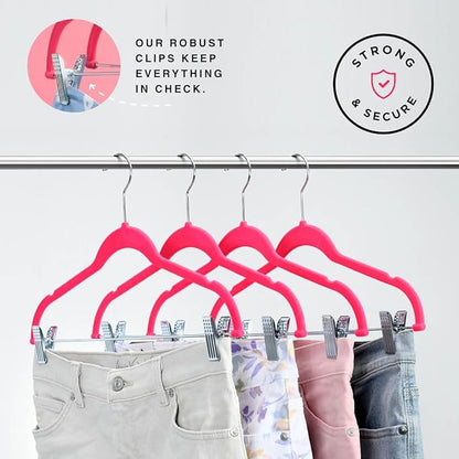 Home-it 10 Pack Clothes Hangers with clips - PINK Velvet Hangers - made for skirt hangers - Clothes Hanger - pants hangers - Ultra Thin No Slip