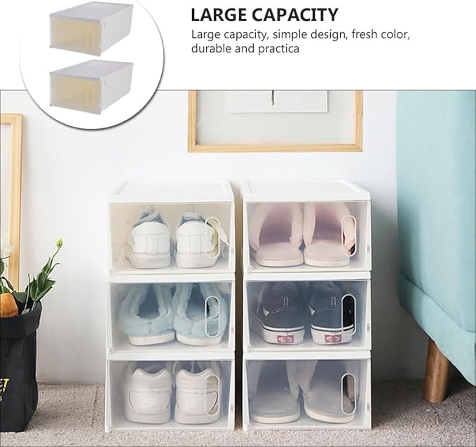 Housoutil 2pcs Plastic Shoe Storage Boxes with White Lids Large Shoes Organizer Containers for Home Closet Storage and Display