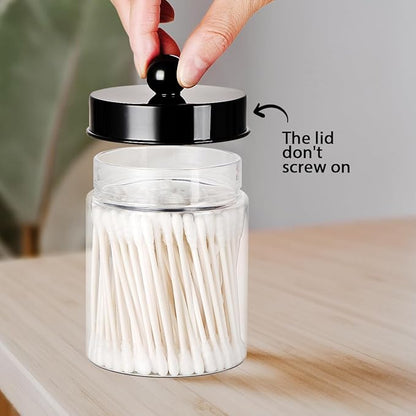 Amolliar Apothecary Jars Bathroom Vanity Storage Organizer Set -Countertop Canister Plastic Acrylic Jar - Farmhouse Decor Qtip Holder for Cotton Swabs,Makeup Sponges,Flossers,Paper Clips -Black(2)