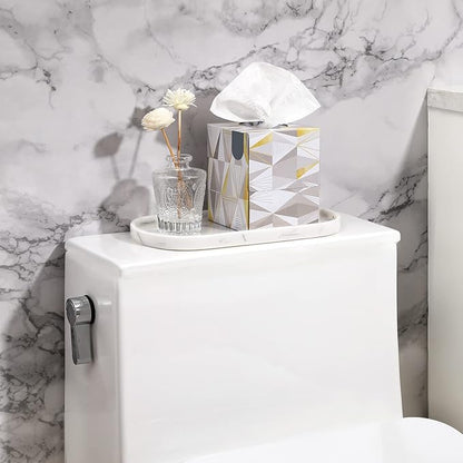 Emibele Bathroom Tray, Resin Oval Vanity Tray Countertop Organizer Toilet Tank Kitchen Tray Decorative Jewelry Storage Tray for Perfume Candles Soap Towel Small Plant Home Decor, M, Marble White