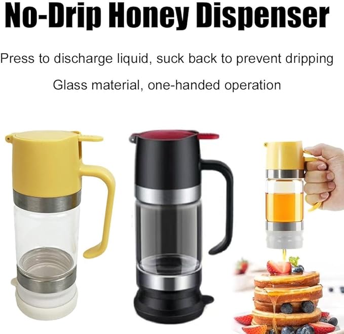 No-Drip Honey Dispenser, 2026 Upgraded Glass Honey Dispenser,Honeys Dispensers No Drip Glass,Maple Syrup Dispensers,Honeys Jar with Handle,SyrupDispenser for Coffee,Tea,Gifts for Mom Lover