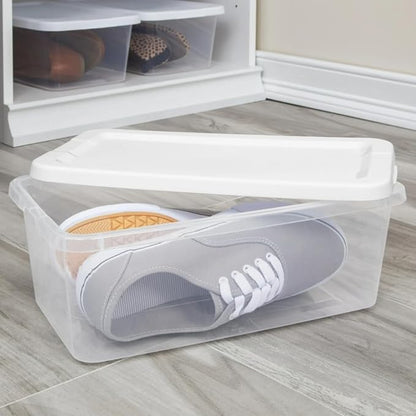 10‑Pack 6‑Quart Clear Plastic Storage Boxes with Snap‑On Lid – Durable Stackable Storage Bins for Home, Garage, Closet Organization, White Lid & Clear Body