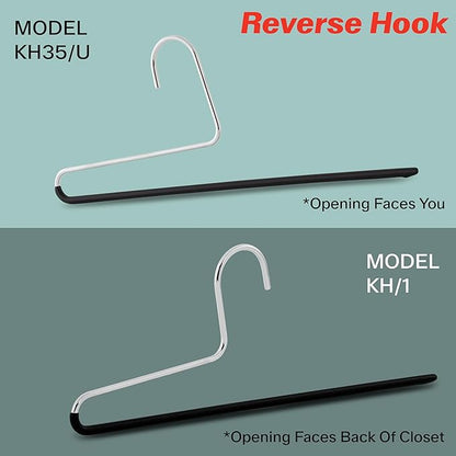 Mawa by Reston Lloyd Reverse Hook Trouser Series Non-Slip Space-Saving Clothes Hanger with Single Rod for Pants, Style KH/35U, 1-Each, Red